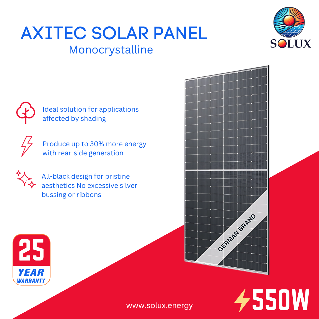 This is an image of Axitec 550W 144 Cell Bifacial Solar Panel
